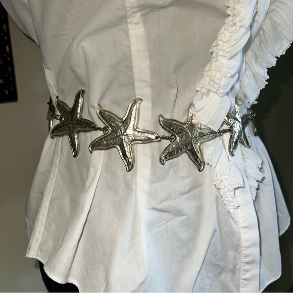 ESCADA Women’s Silver Tone Vintage Distressed Starfish Chainlink Belt - Picture 11 of 15